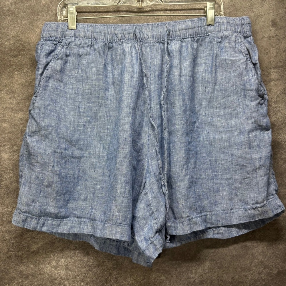 Tahari Blue 100% Linen Casual Shorts Womens Plus 1X Elastic Drawstring Waist